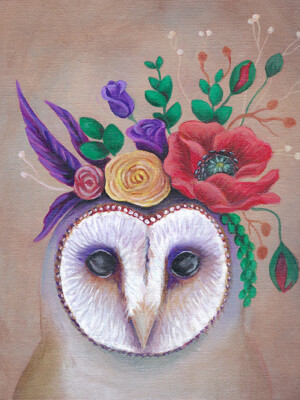Flower Owl Painting